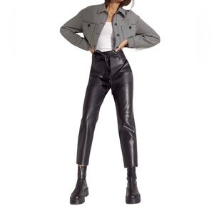 ARITZIA WILDRED Black Faux Leather Tie Pants High Waisted Iconic Trousers size 4